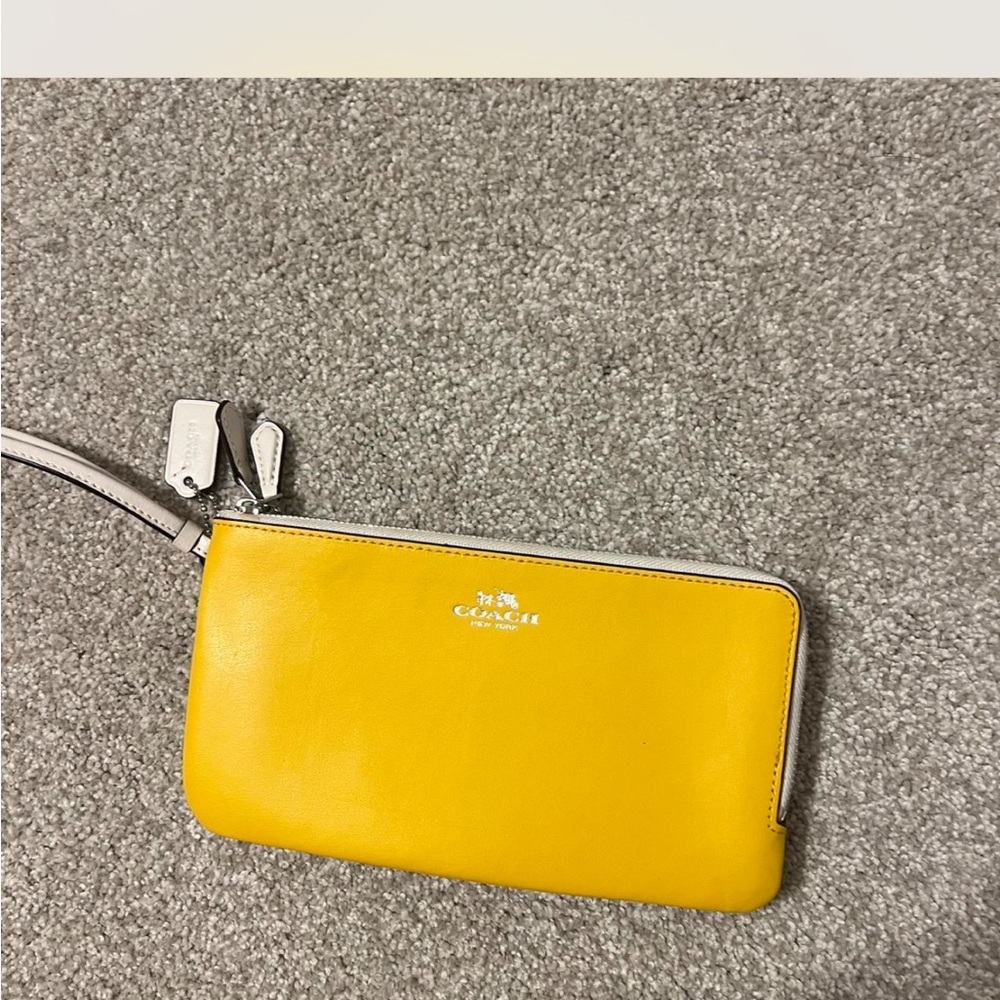 Coach Vibrant Yellow Wristlet with Silver Details